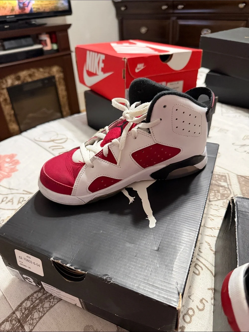 Jordan Kids White and Red High-Top Sneakers